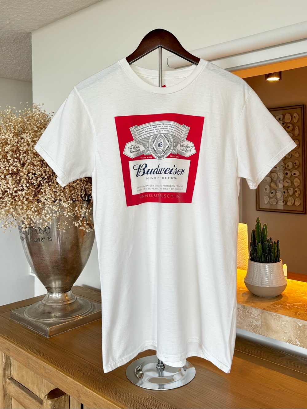 Budweiser King of Beer Large Graphic Tee T-Shirt White Y2K Fashion Cotton Top